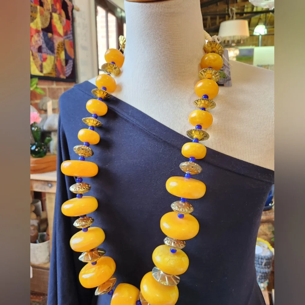 Orange, Goldtone and Blue Multi Use Piece-Home Decor or Necklace - Picture 14 of 15